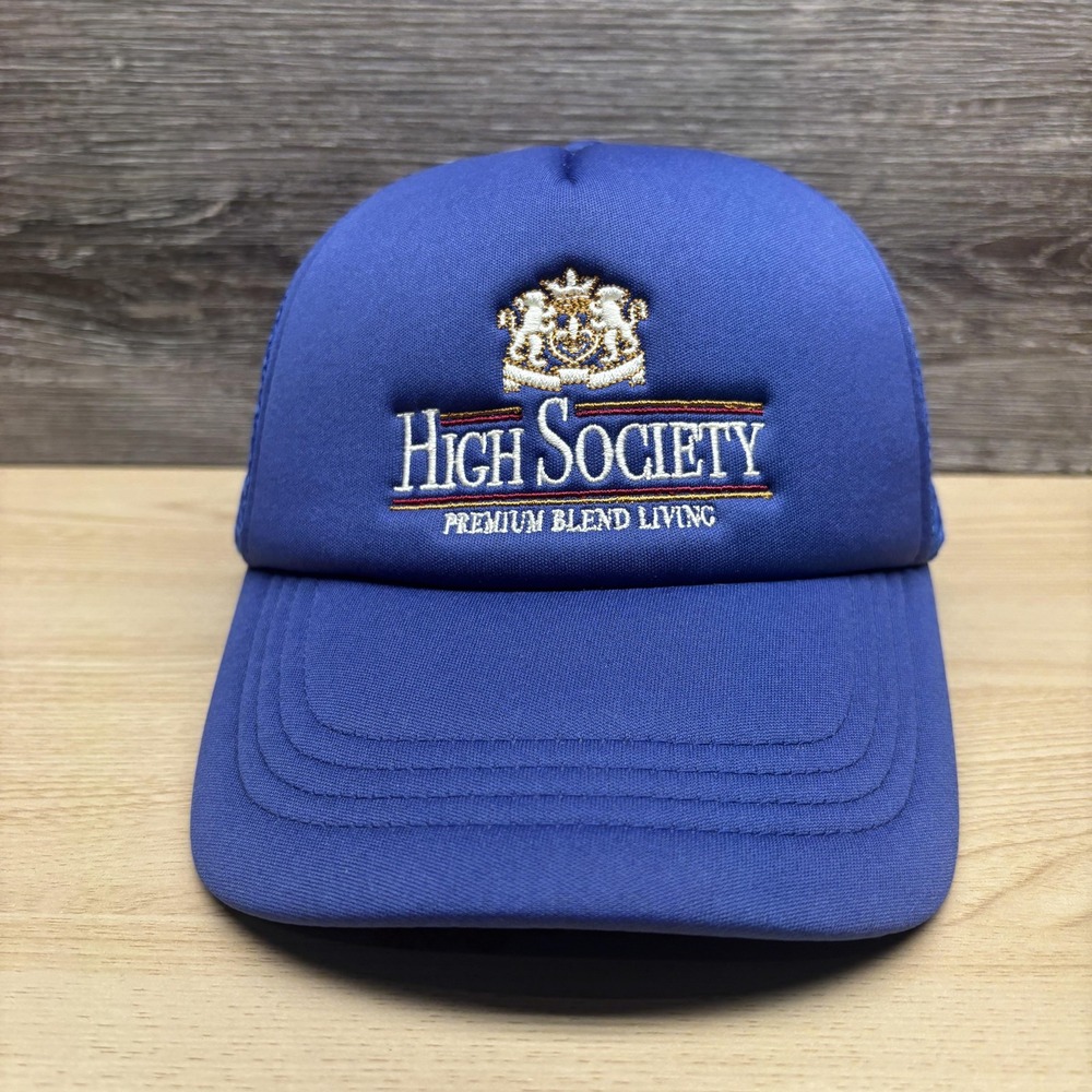 High Society Hat Cap Snap Back Blue Trucker Mesh Embroidered Mens Cotton On